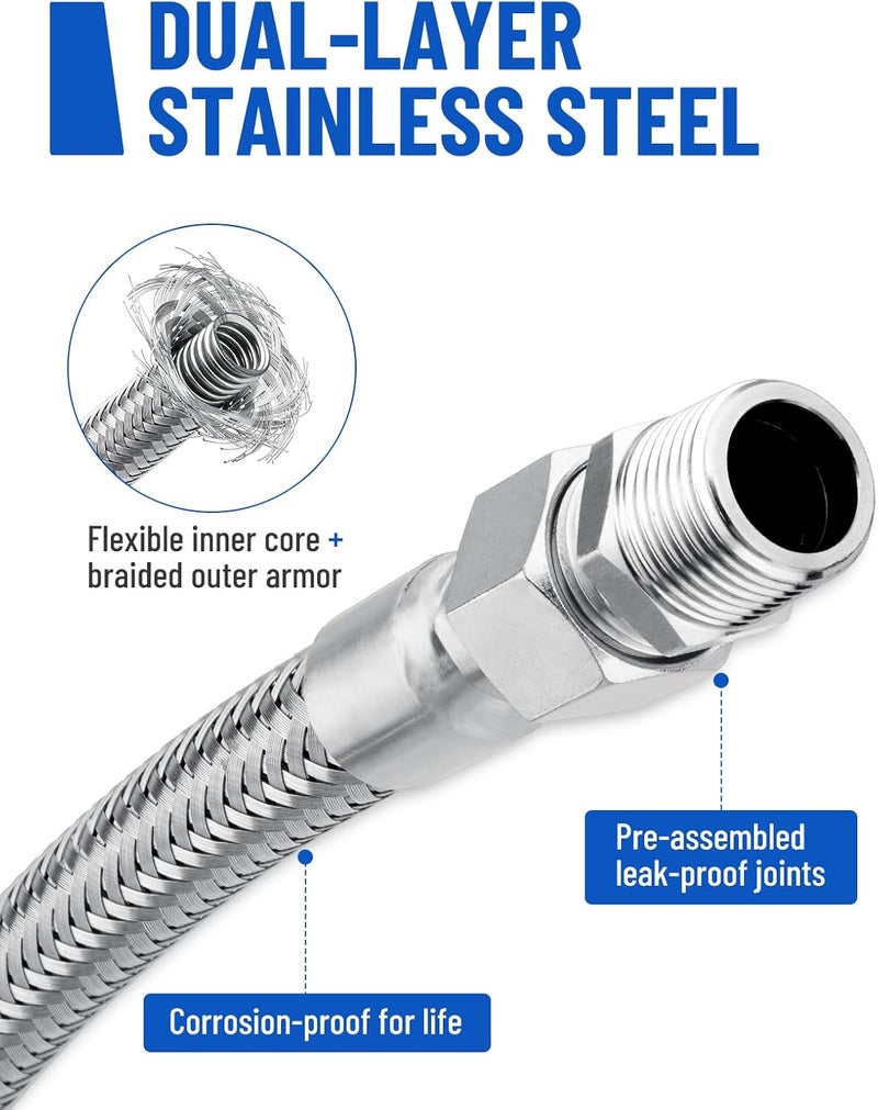 Turnirace طقم خرطوم قفز لضاغط الهواء 1/2" × 60" - نهايات دوارة 1/2" ذكر NPT إلى 1/2" ذكر NPT - 450 PSI، 750°F من الفولاذ المقاوم للصدأ مضفر - درجة صناعية - Image 5
